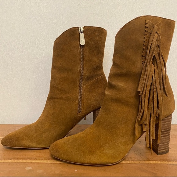Charles By David Charles - Boulder Suede Booties with Fringe - Cognac Sz 9 - Picture 15 of 16